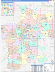 Oklahoma City Metro Area Wall Map Color Cast Style 2026